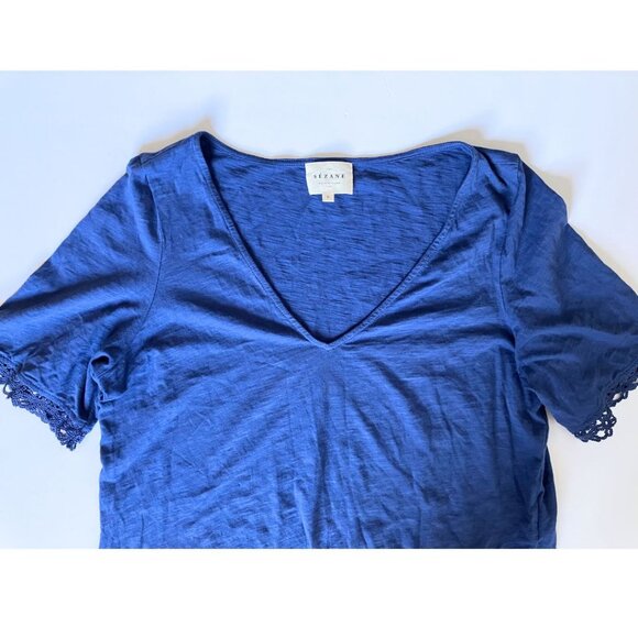 Sezane Lorna Tshirt Navy Size Large Organic Cotton - Picture 5 of 7